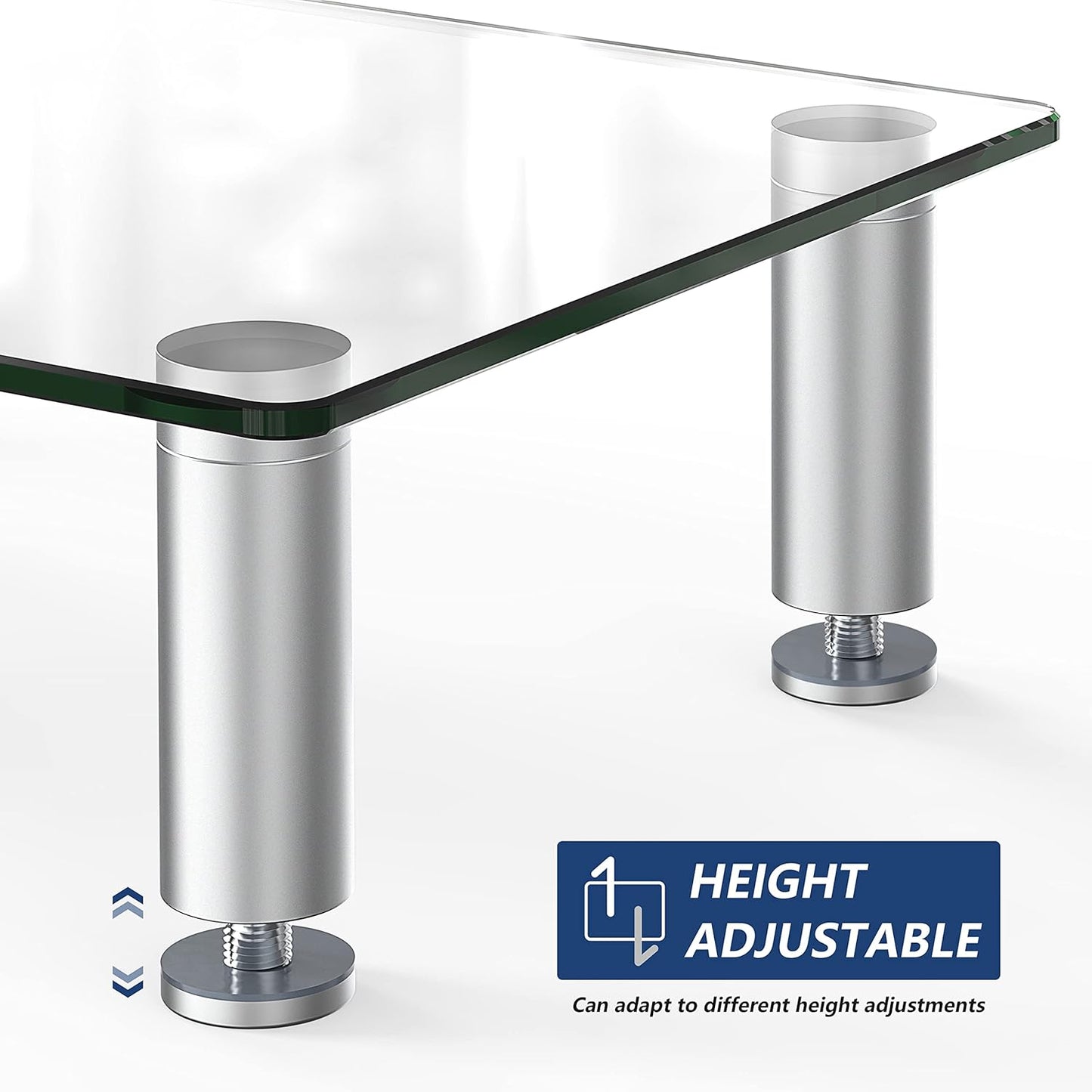 Clear Glass Monitor Stand Riser – Height Adjustable Desktop Monitor & Laptop Stand, 77 lb Capacity, Home Office Desk Organizer - PuriLite