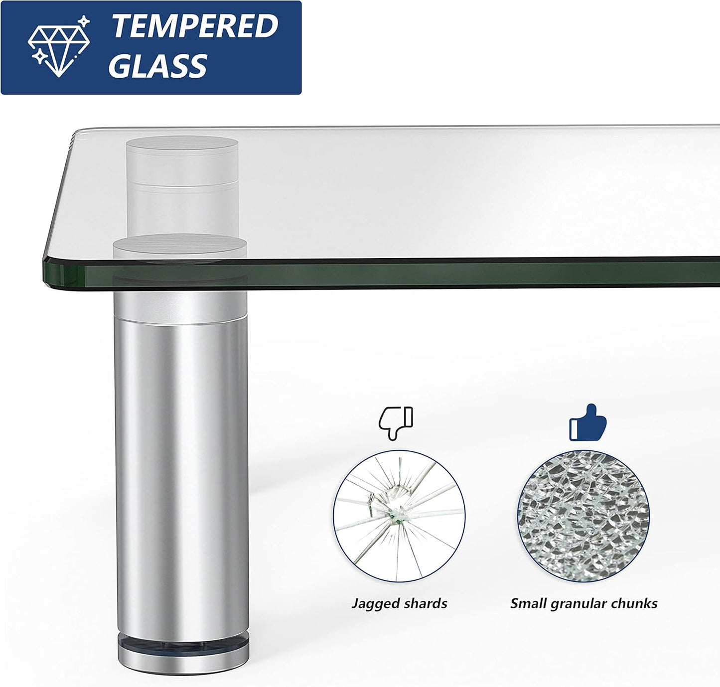 Clear Glass Monitor Stand Riser – Height Adjustable Desktop Monitor & Laptop Stand, 77 lb Capacity, Home Office Desk Organizer - PuriLite