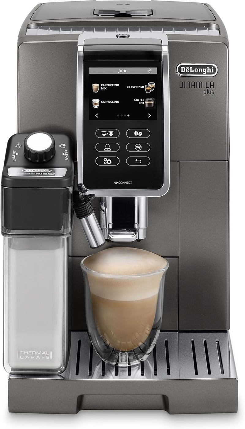 De'Longhi Dinamica Plus Connected Espresso & Coffee Machine with Automatic Milk Frother, One Touch Latte, Cappuccino, Colour Touch Display, ECAM37095TI