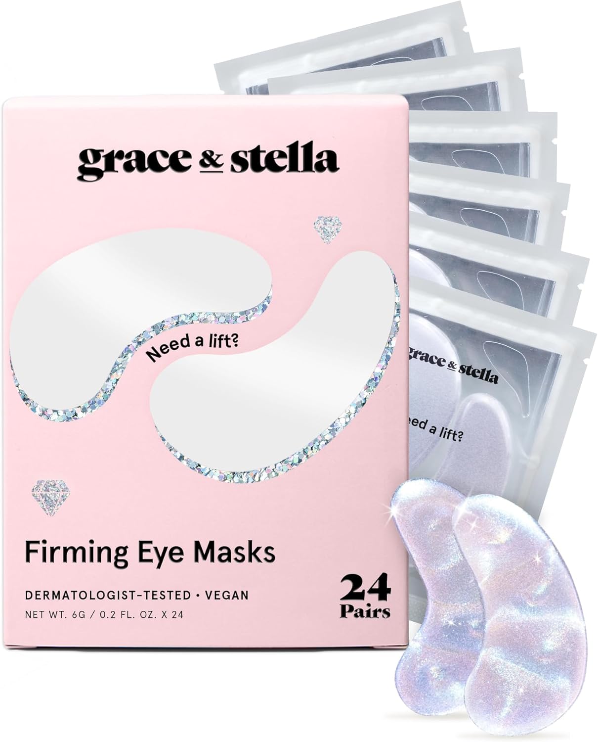 grace and stella Eye Patches with Peptides & Rice Extract - Firming Under Eye Patches for Puffy Eyes - Iridescent Under Eye Mask for Dark Circles - Vegan, Cruelty-Free Eye Mask Skincare, 24 Pairs