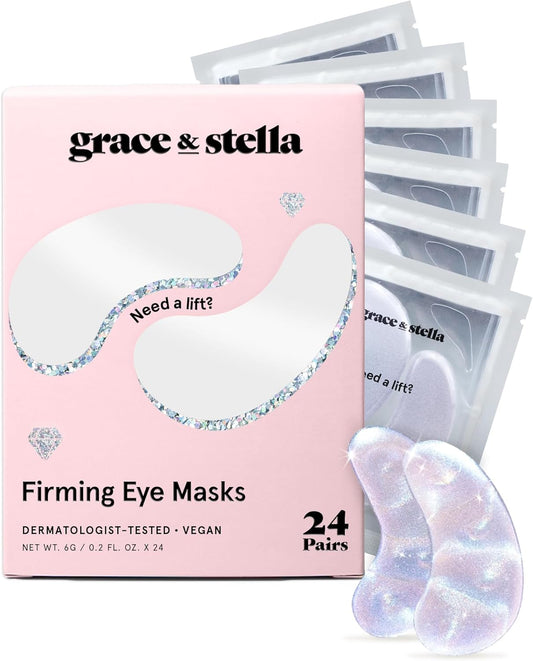 grace and stella Eye Patches with Peptides & Rice Extract - Firming Under Eye Patches for Puffy Eyes - Iridescent Under Eye Mask for Dark Circles - Vegan, Cruelty-Free Eye Mask Skincare, 24 Pairs