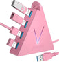 4-Port USB 3.0 Hub with Vertical Design, High-Speed Data Transfer Hub with Extended Cable and Ambient Light for Laptop and Desktop Expansion (Pink) - PuriLite