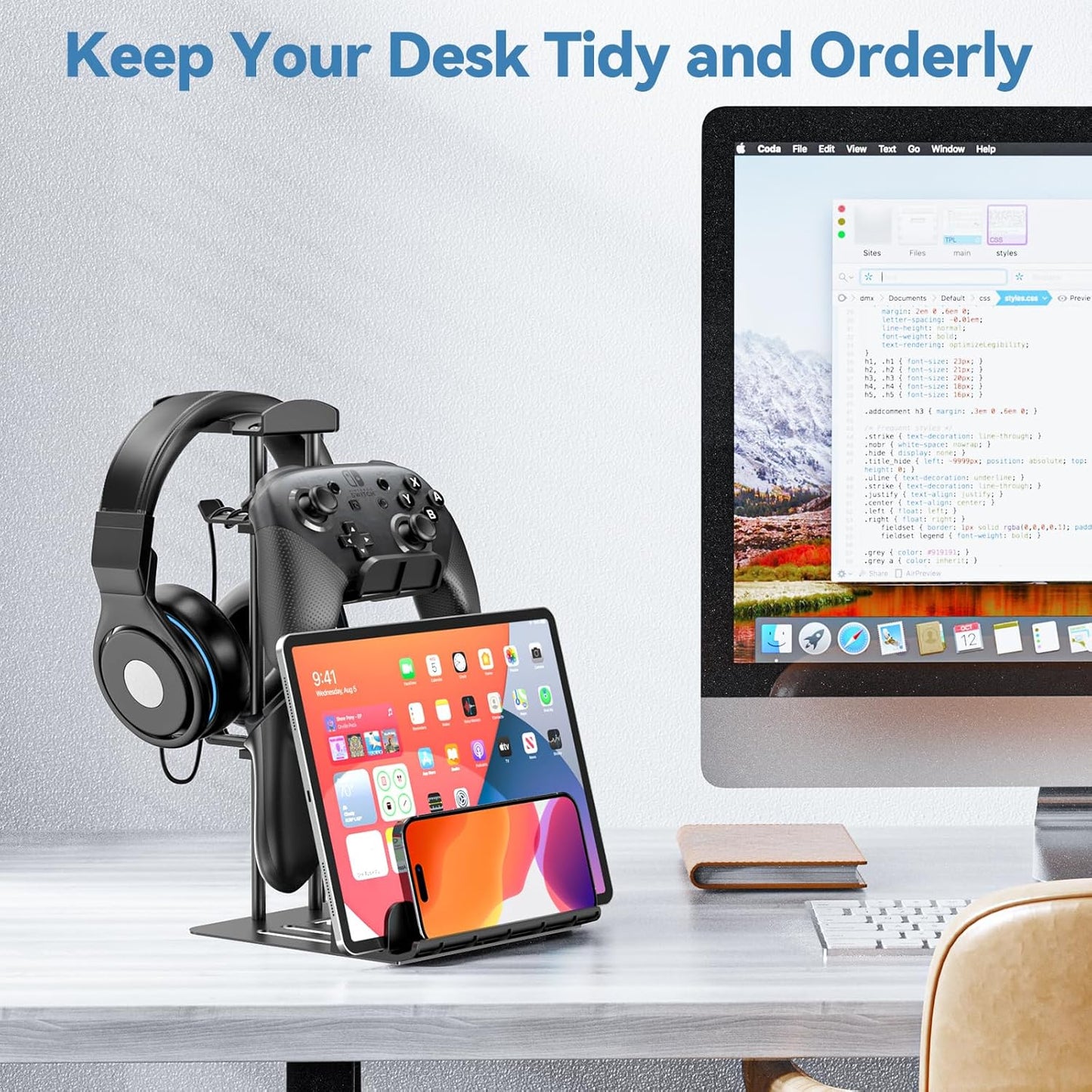 KDD Headphone Stand and Game Controller Holder – Universal Desk Organizer for Headphones, Controllers, Tablets, and Phones with Aluminum Support - PuriLite