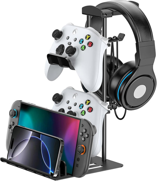 KDD Headphone Stand and Game Controller Holder – Universal Desk Organizer for Headphones, Controllers, Tablets, and Phones with Aluminum Support