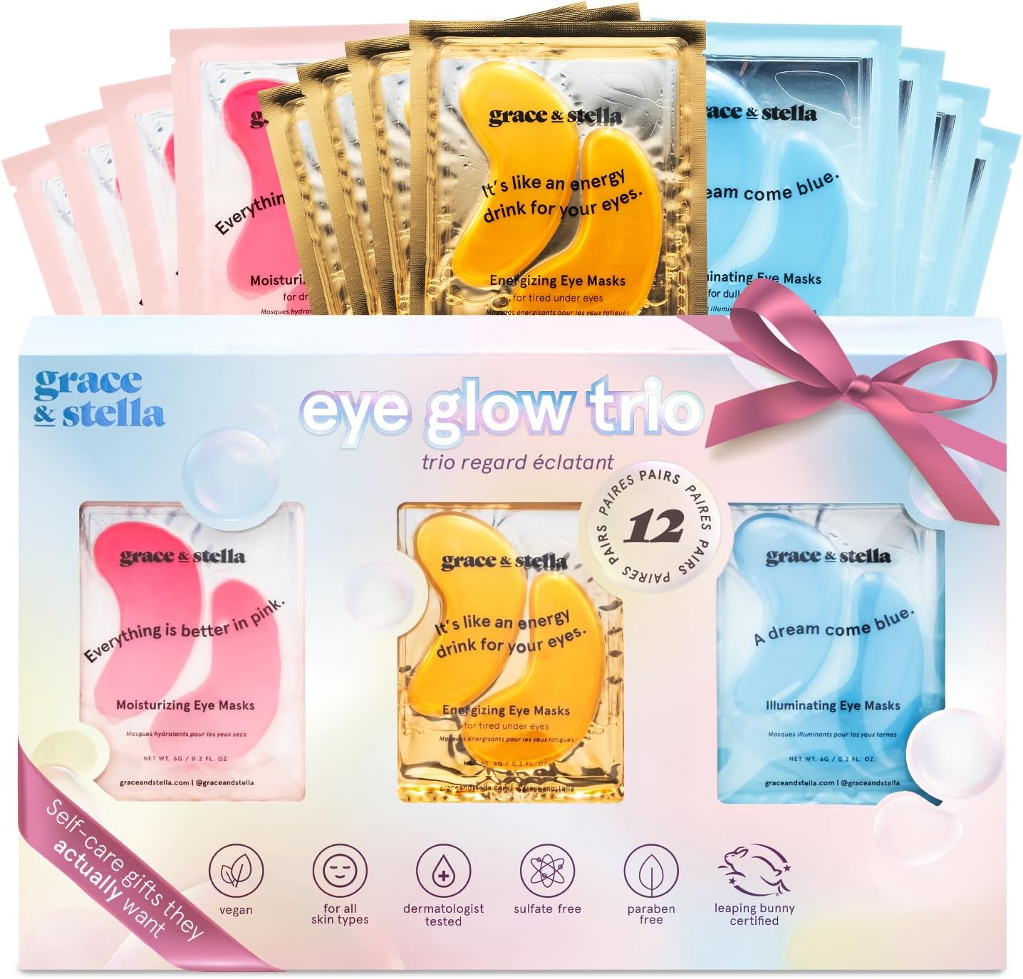 grace & stella Under Eye Patches (12 Pairs) Mothers Day Gifts for Mom - Eye Patches for Puffy Eyes and Dark Circles - Vegan Eye Mask, Bachelorette Party Favors, Self Care