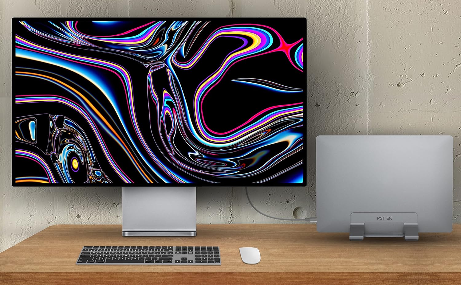 Psitek Aluminum Vertical Laptop Stand Dock Holder – Adjustable 12-42mm Slot Width, Space-Saving Upright Storage for MacBook and Laptops - PuriLite