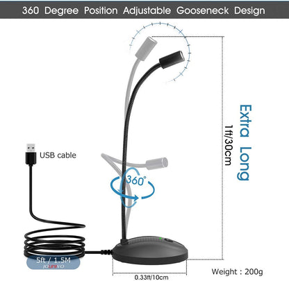 JOUNIVO USB Microphone, 360 Degree Adjustable Gooseneck Design, Mute Button & LED Indicator, Noise-Canceling Technology, Plug & Play, Compatible with Windows & MacOS
