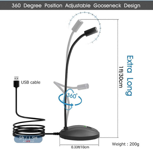JOUNIVO USB Microphone, 360 Degree Adjustable Gooseneck Design, Mute Button & LED Indicator, Noise-Canceling Technology, Plug & Play, Compatible with Windows & MacOS - PuriLite