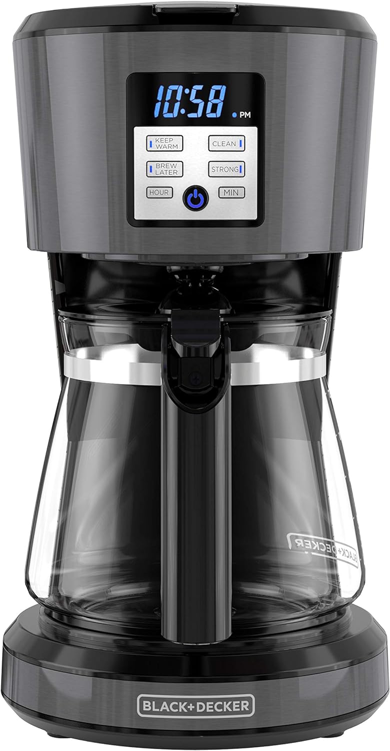 BLACK + DECKER 12 Cup Programmable Coffee Maker in Black Stainless Steel, CM1331BSC