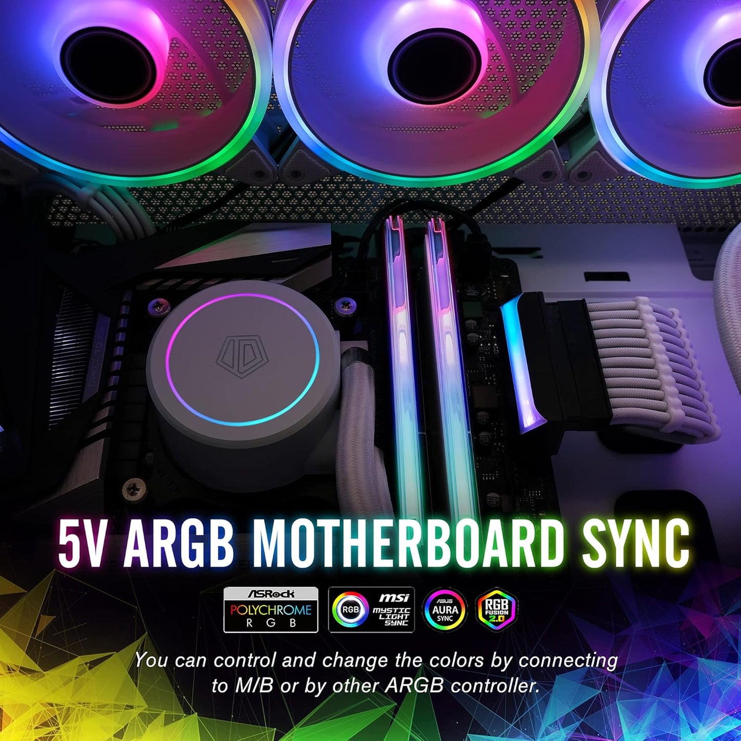 ATX 24-Pin 90 Degree ARGB Power Adapter – Right Angle Female to Male PSU Connector with 5V 3-Pin Addressable RGB for ATX Motherboards (Black)