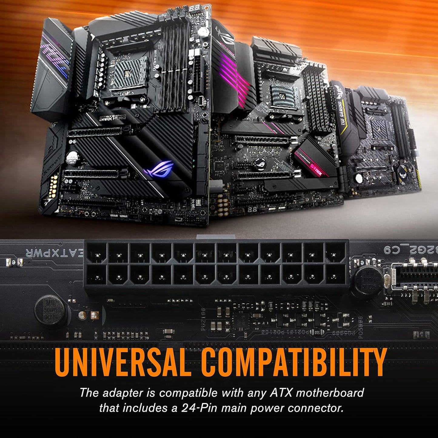 ATX 24-Pin 90 Degree ARGB Power Adapter – Right Angle Female to Male PSU Connector with 5V 3-Pin Addressable RGB for ATX Motherboards (Black)