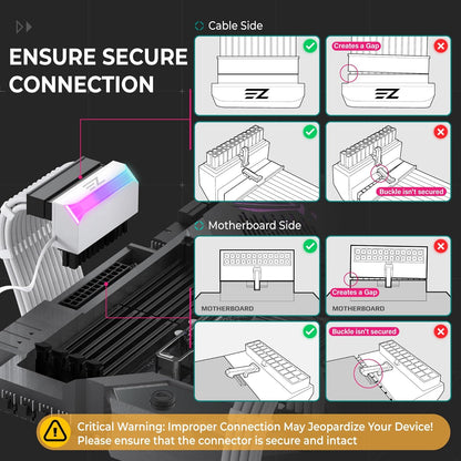 ATX 24-Pin 90 Degree ARGB Power Adapter – Right Angle Female to Male PSU Connector with 5V 3-Pin Addressable RGB for ATX Motherboards (Black)