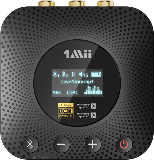 1Mii B06HD+ Bluetooth Receiver, HiFi Bluetooth 5.1 Audio Adapter w/Audiophile DAC, LDAC, aptX HD & Low Latency, Volume Control & OLED Display for Home Stereo AV Receiver
