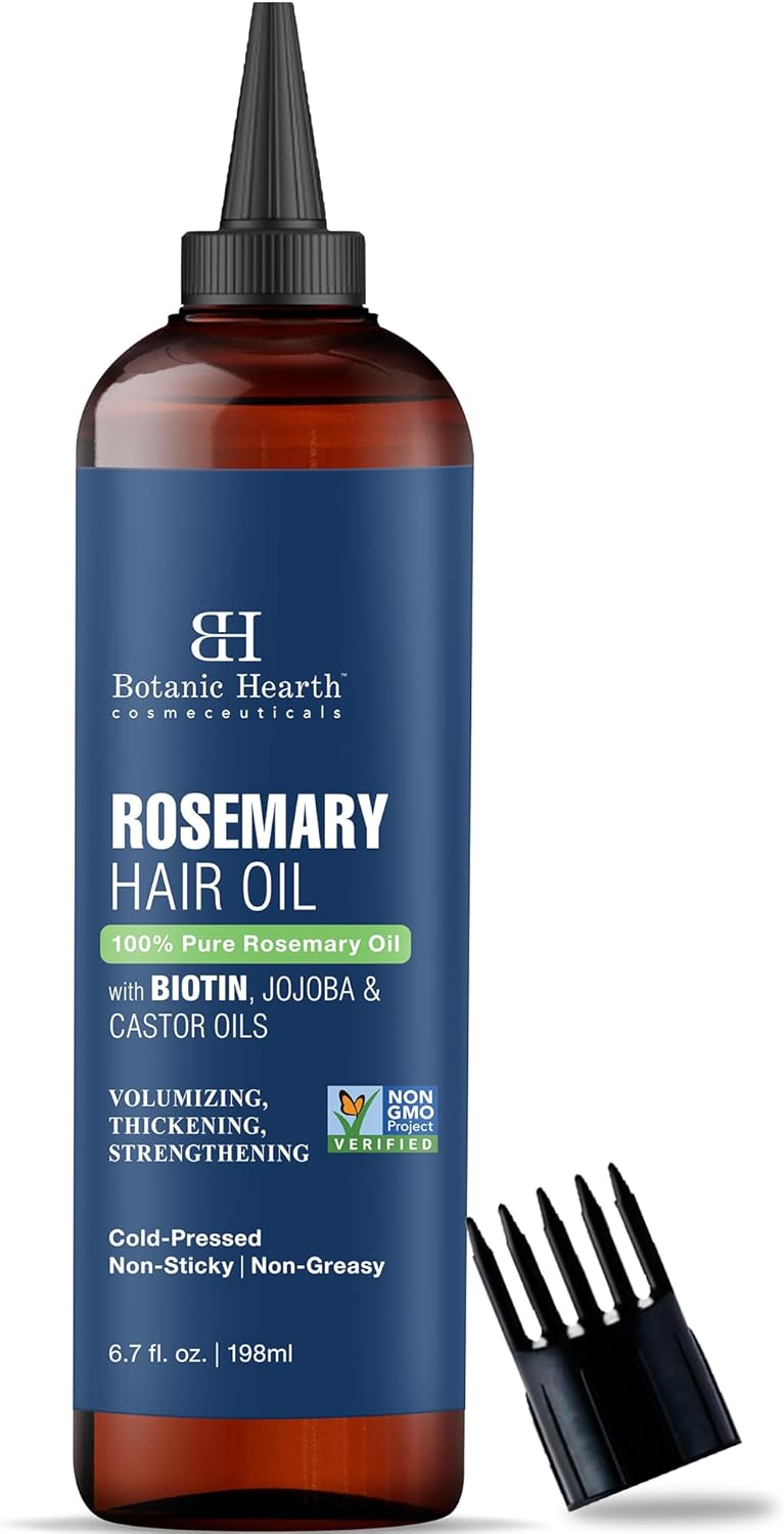 Botanic Hearth 100% Pure Rosemary Oil For Hair Growth (6.7 fl oz) Infused With Biotin, Jojoba & castor Oil | Hair strengthening Treatment | Nourishing & Volumizing | Non GMO Verified