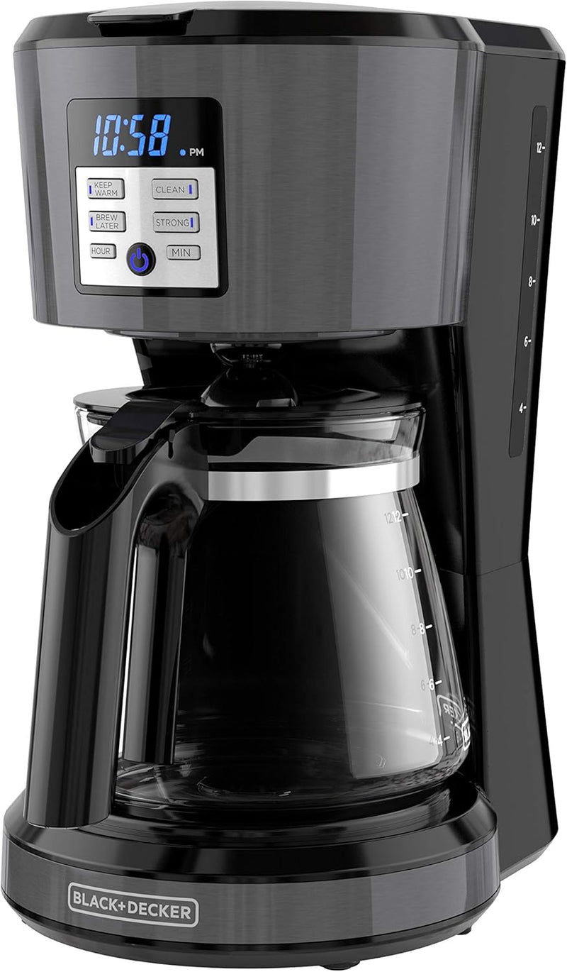 BLACK + DECKER 12 Cup Programmable Coffee Maker in Black Stainless Steel, CM1331BSC