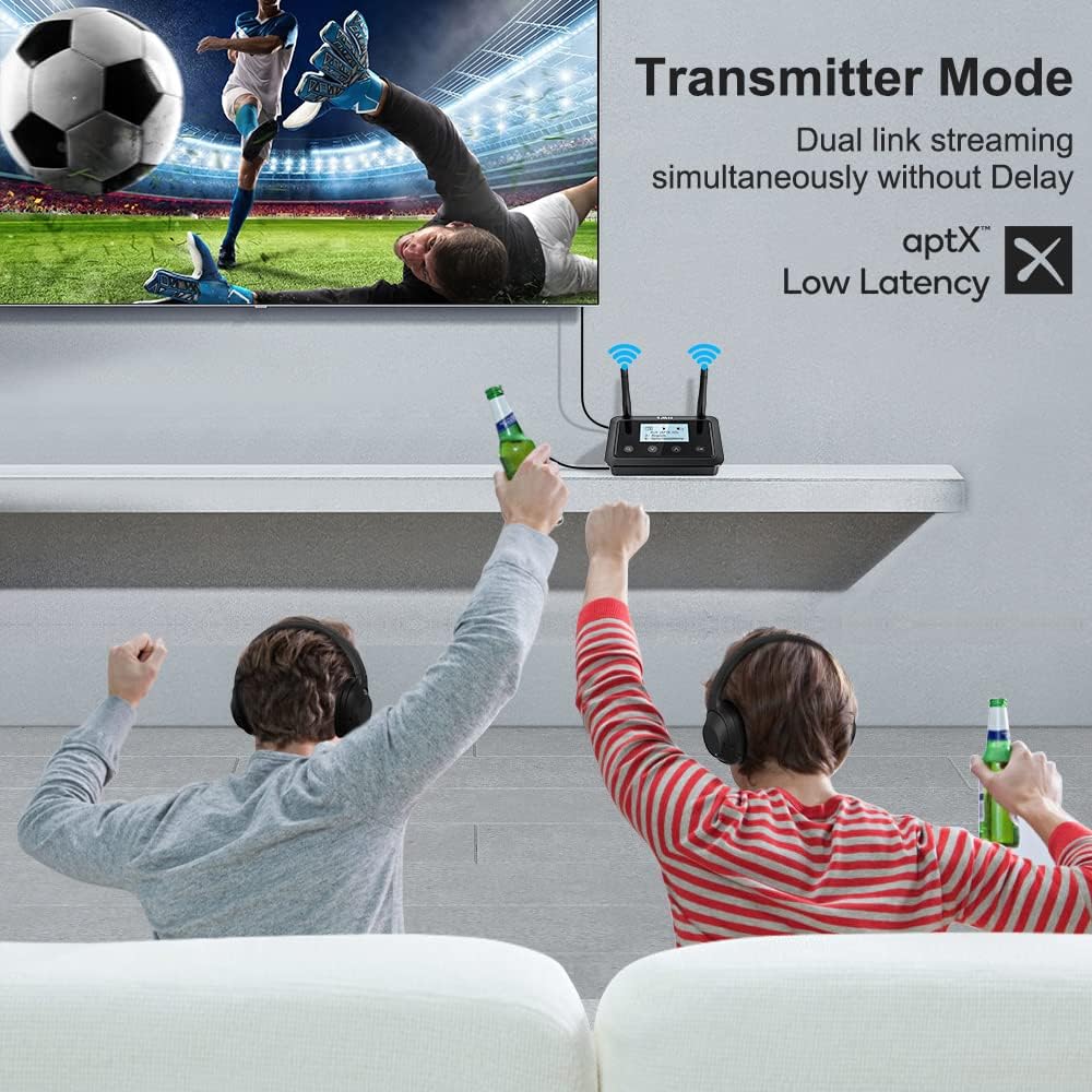 1Mii B03+ Bluetooth Transmitter Receiver for TV Home Stereo, Long Range Bluetooth 5.3 Adapter for TV Audio with Screen, aptX Low Latency & HD, Optical RCA AUX 3.5mm Outputs/Inputs