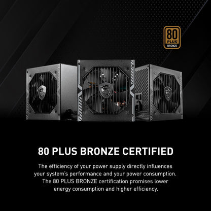 MSI MAG A550BN 550W Power Supply – 80 Plus Bronze Certified, Non-Modular ATX PSU with Low-Noise Fan & Active PFC - PuriLite