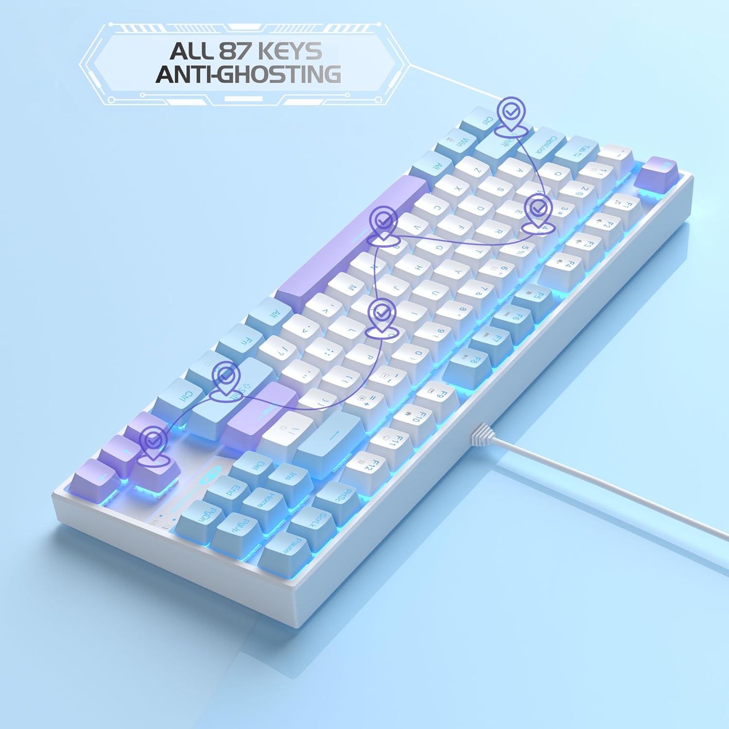 75% Mechanical Gaming Keyboard with Red Switch – Blue LED Backlit TKL Wired Keyboard for Windows, Linux, Mac – 87 Keys Compact Ergonomic Design - PuriLite