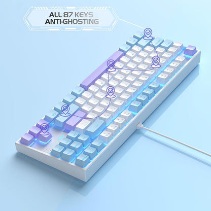 75% Mechanical Gaming Keyboard with Red Switch – Blue LED Backlit TKL Wired Keyboard for Windows, Linux, Mac – 87 Keys Compact Ergonomic Design - PuriLite