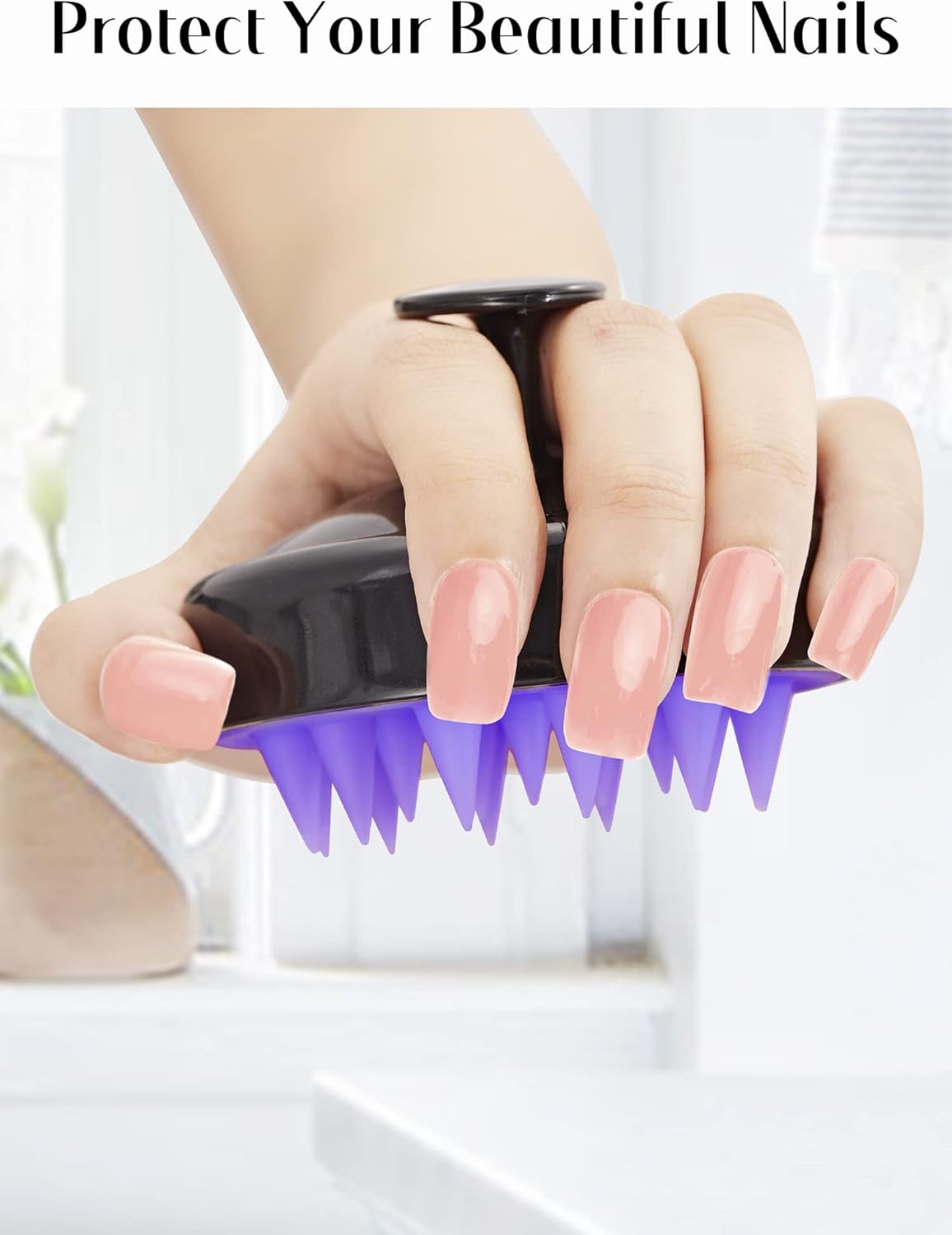 HEETA Hair Scalp Massager, Scalp Scrubber with Soft Silicone Bristles for Hair Growth & Dandruff Removal, Hair Shampoo Brush for Scalp Exfoliator, Black