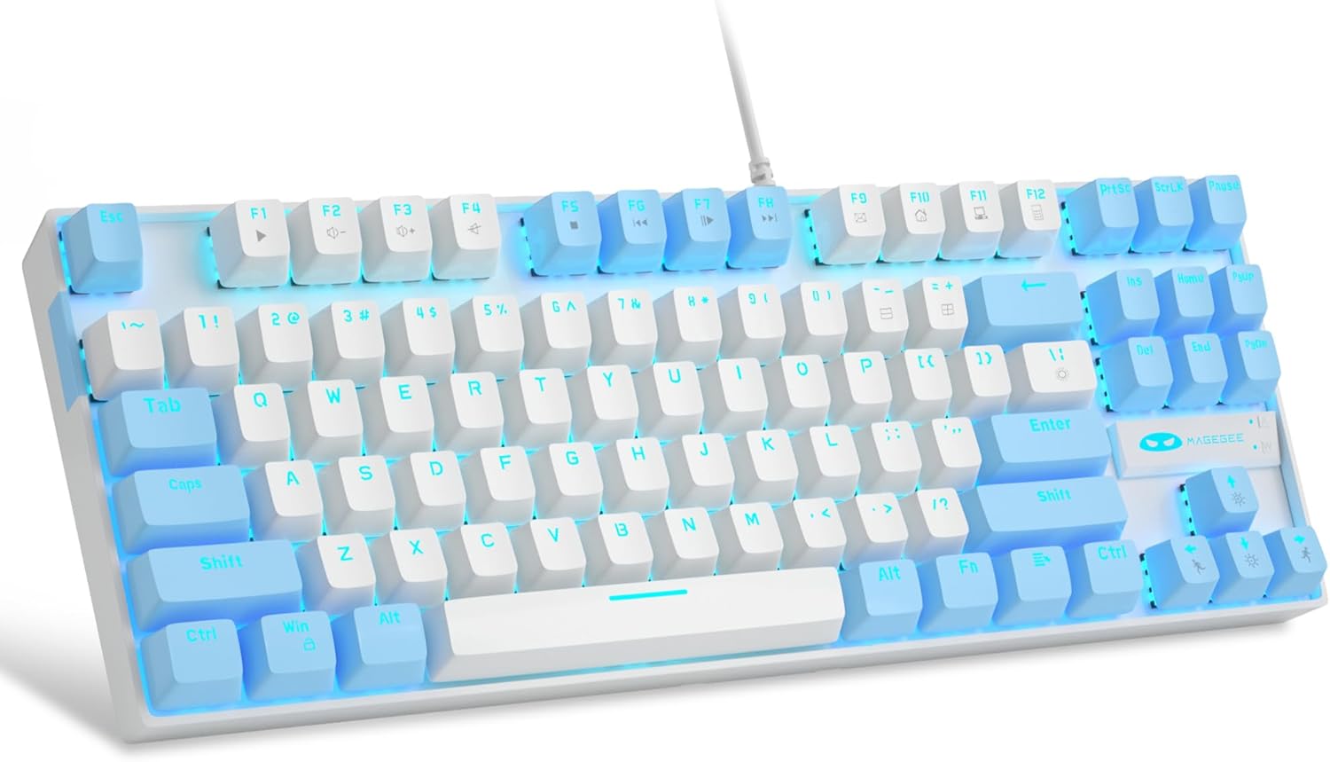 75% Mechanical Gaming Keyboard with Red Switch – Blue LED Backlit TKL Wired Keyboard for Windows, Linux, Mac – 87 Keys Compact Ergonomic Design - PuriLite