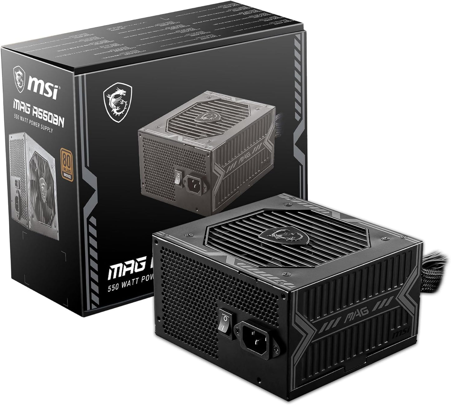 MSI MAG A550BN 550W Power Supply – 80 Plus Bronze Certified, Non-Modular ATX PSU with Low-Noise Fan & Active PFC - PuriLite