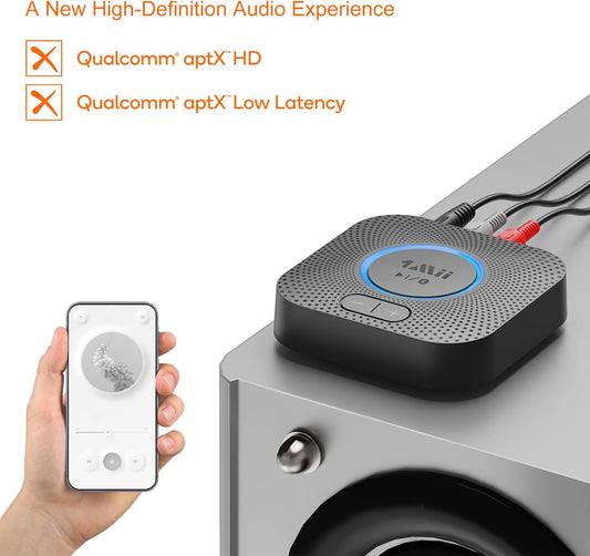 1Mii B06S Bluetooth 5.2 Receiver for Music Streaming System, Hi-Fi Wireless Audio Adapter for Stereo Receiver w/aptX HD aptX Low Latency, Bluetooth Receiver w/Volume Control RCA/3.5mm Outputs - PuriLite