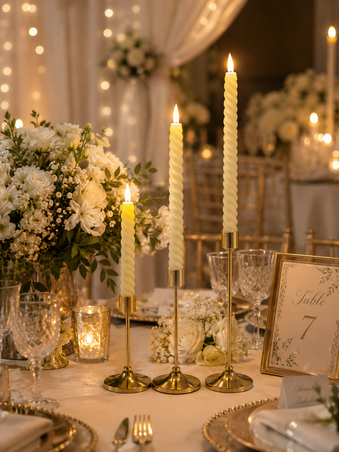 Elegant 3 Pcs Candle Stand Set with Candles | Luxury Home, Birthday & Event Decor