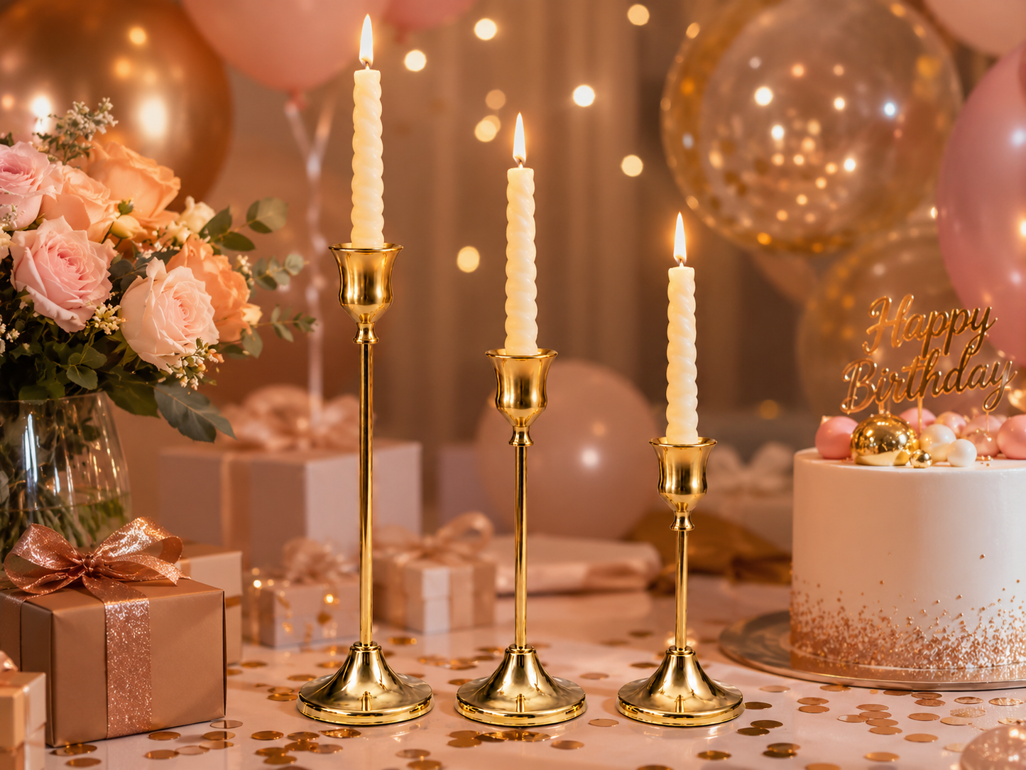 Elegant 3 Pcs Candle Stand Set with Candles | Luxury Home, Birthday & Event Decor