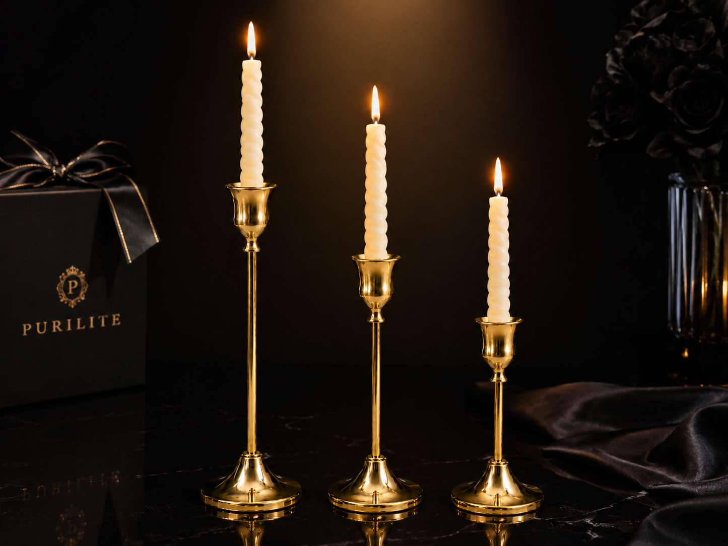 Elegant 3 Pcs Candle Stand Set with Candles | Luxury Home, Birthday & Event Decor