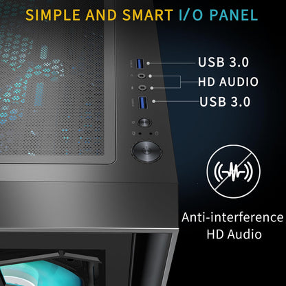 MUSETEX G07 ATX Mid Tower Gaming PC Case – 6 Pre-Installed PWM ARGB Fans, Double Tempered Glass, USB 3.0, High Airflow (Black) - PuriLite