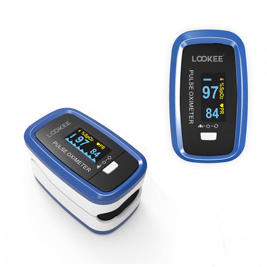 LOOKEE LK50D1 Deluxe Fingertip Pulse Oximeter | Proudly Canadian | Finger SpO2 Blood Oxygen Saturation Monitor with Auto Rotate OLED Display Plethysmograph Waveform & Pulse Graph | Batteries Included
