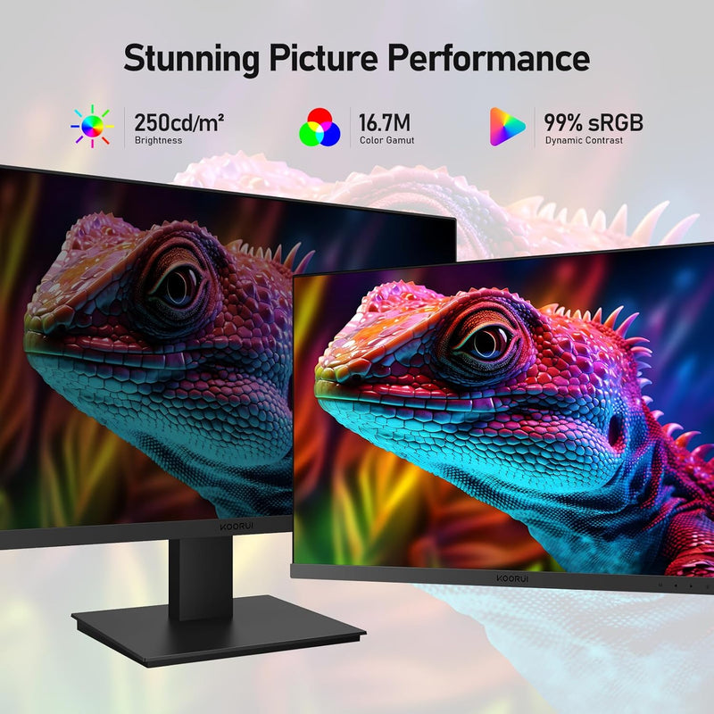 KOORUI 27 Inch Full HD (1920 x 1080) Monitor, 75Hz 5ms IPS Gaming Office Computer Monitor,HDMI,VGA & Audio Port, Tilt Adjustable, VESA Mountable, 27N1