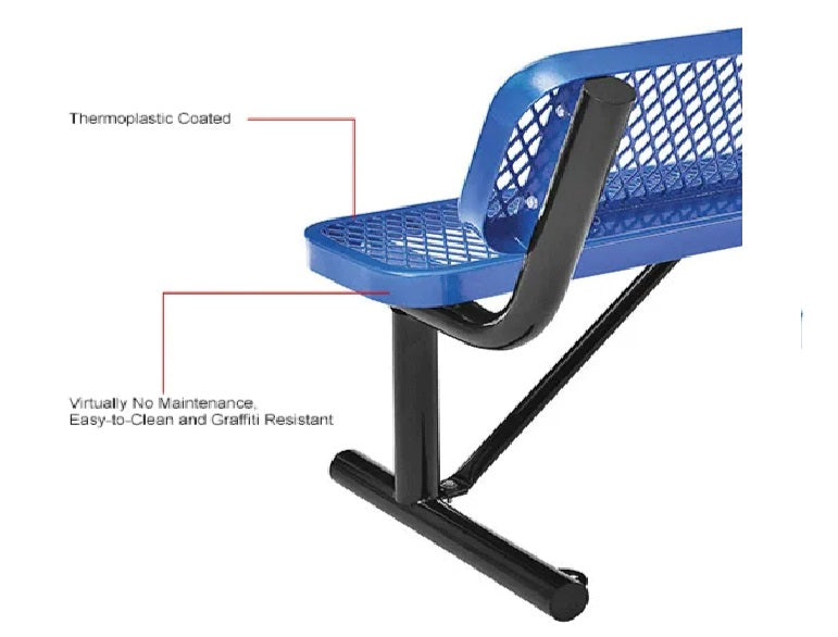 Global Industrial™ 4' Outdoor Steel Bench w/ Backrest, Expanded Metal, Blue