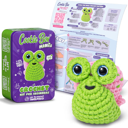 Cookie Box Crochet Kit for Beginners – Snail Dora Amigurumi Plushie DIY Kit – Easy Starter Set with Yarn, Tools & Video Tutorial - PuriLite