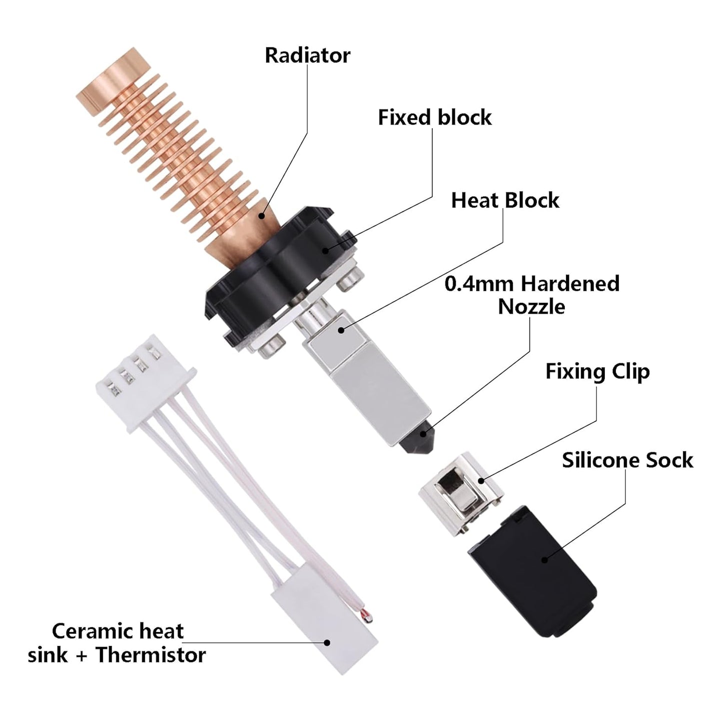 Upgrade Hotend Kit for Flashforge Adventurer 5M/5M Pro, Quick Replaceable Hot End Assembly 0.2/0.4/0.6mm Hardened Steel Nozzle for Adventurer 5M 3D Printer Part