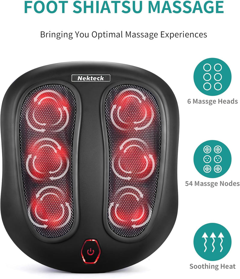 Nekteck Foot Massager with Heat, Shiatsu Heated Kneading Foot Massager Machine, Gift for Her & Him, Built-in Heat Function and Power Cord (Black)