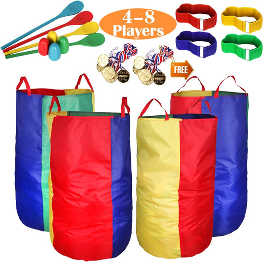 CWLAKON Outdoor Carnival Games Potato Sack Race Bags for Kids Adults, Egg and Spoon Race, 3 Legged Race Bands, Outside Backyard Lawn Yard Field Day Birthday Party Camping Picnic Family Reunion Game