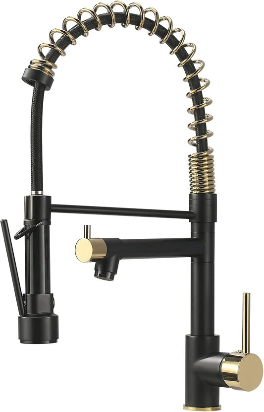 AIMADI Kitchen Faucet, Black Kitchen Faucet with Sprayer, Commercial Style Matte Black Kitchen Faucet Gold Single Hole Kitchen Sink Faucet