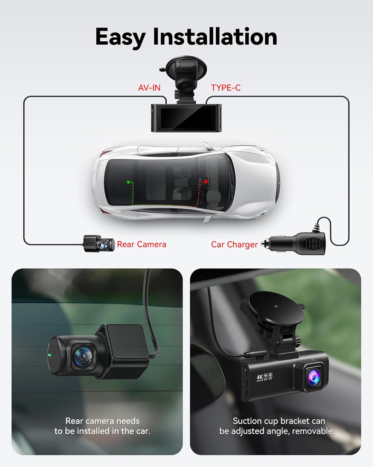 REDTIGER F7NP Dual Dash Cam - 4K Front + 1080P Rear, Built-in Wi-Fi, GPS, 32GB Card, Night Vision, Parking Mode