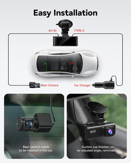 REDTIGER F7NP Dual Dash Cam - 4K Front + 1080P Rear, Built-in Wi-Fi, GPS, 32GB Card, Night Vision, Parking Mode