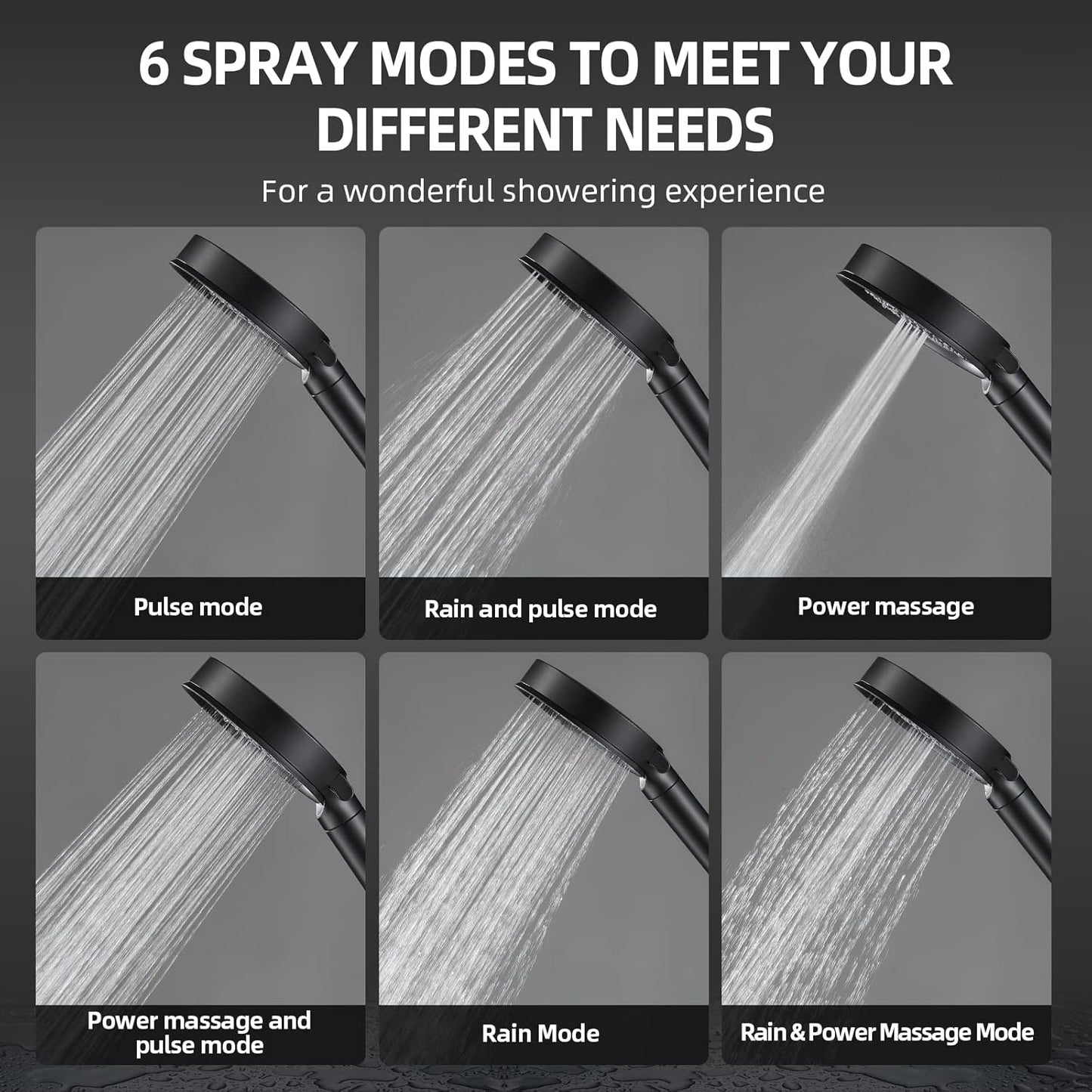 Cobbe Handheld Shower Head with Filter, High Pressure 6 Spray Mode Showerhead with 60" Hose, Bracket and Water Softener Filters Beads for Hard Water Remove Chlorine, Black