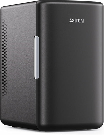 AstroAI Mini Fridge 2.0 Gen, 6 Liter/8 Cans Makeup Skincare Fridge 110V AC/ 12V DC Portable Thermoelectric Cooler and Warmer Little Tiny Fridge for Bedroom, Cosmetics (Dark Black)