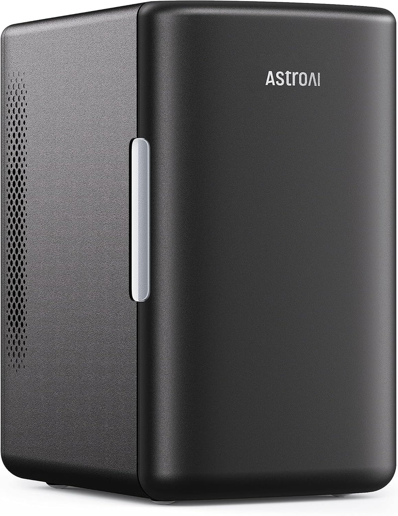 AstroAI Mini Fridge 2.0 Gen, 6 Liter/8 Cans Makeup Skincare Fridge 110V AC/ 12V DC Portable Thermoelectric Cooler and Warmer Little Tiny Fridge for Bedroom, Cosmetics (Dark Black)