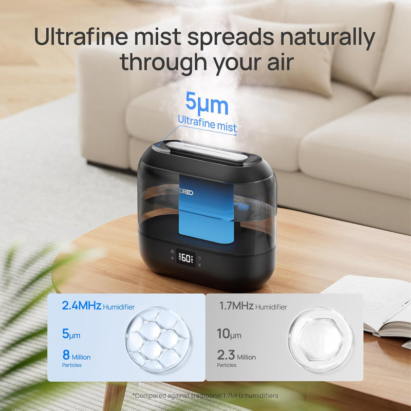 Dreo 4L Smart Humidifiers for Bedroom, Top Fill Quiet Cool Mist Humidifier for Baby Large Room, Ultrasonic with Oil Diffuser, Nightlight, Auto, 32H Runtime for Home, Nursery, Plants, Works with Alexa