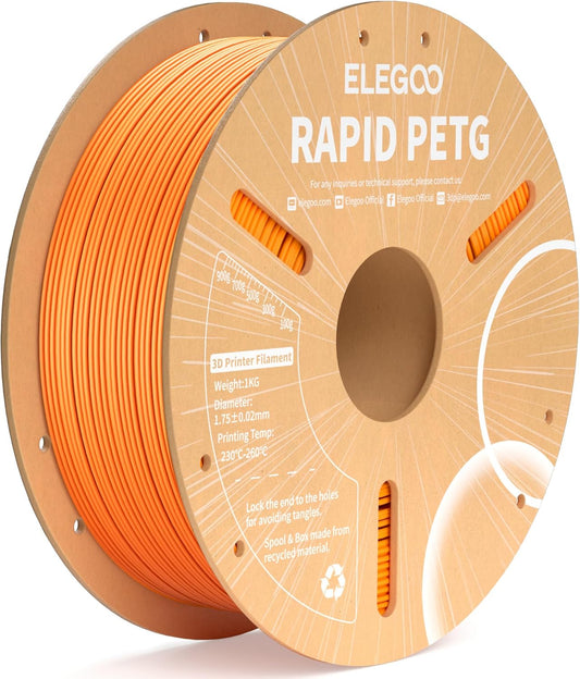 ELEGOO Rapid PETG Filament 1.75mm Orange 1KG, 3D Printer Filament for 30-600 mm/s High Speed Printing, Dimensional Accuracy +/- 0.02 mm Fit Most FDM Printer 1kg Cardboard Spool(2.2lbs)