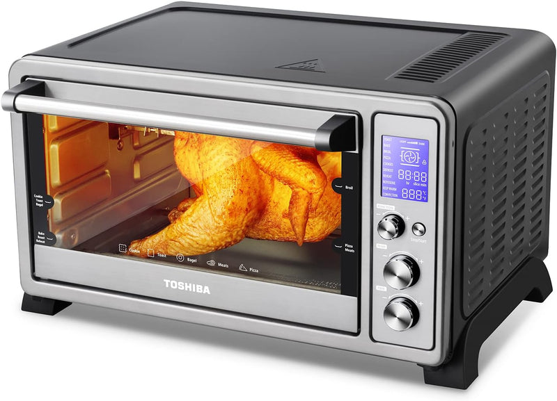 TOSHIBA AC25CEW-SS Large 6-Slice Convection Toaster Oven Countertop, 10-In-One with Toast, Pizza and Rotisserie, 1500W, Stainless Steel, Includes 6 Accessories