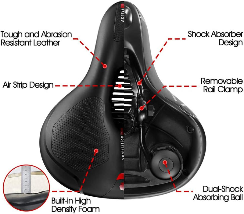 Comfortable Bike Seat for Men Women with Dual Shock Absorbing Ball Waterproof Wide Bicycle Saddle Fit for Most Standard Post
