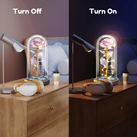 Otlonpe Birthday Gifts for Women, Mothers Day Flowers Gifts for Mom Wife from Kids Daughter Son Husband, Rainbow Light Up Rose in A Glass Dome for Mom Wife, Mother's Day, Christmas Day - PuriLite