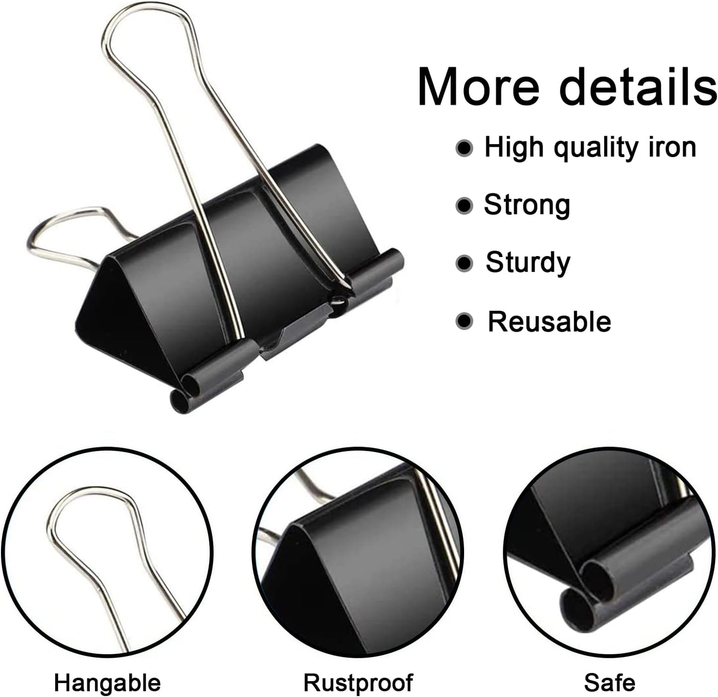 Paper Clips Binder Clips, 240pcs Black Office Clips Set - Assorted Sizes Paperclips Paper Clamps Rubber Bands for Office and School Supplies